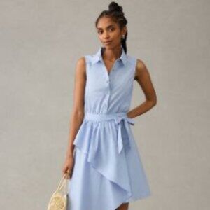 NWT Anthropologie Maeve Asymmetrical Sleeveless Shirt Dress in Sky Blue